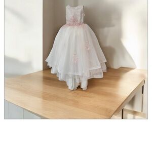 Elegant White and Pink Lace girls wedding Dress